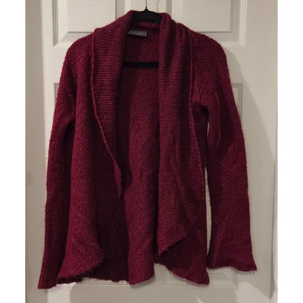 Wooden‎ Ships Mohair Wool Open Cardigan Burgundy Drape Sweater S/M Soft Cozy